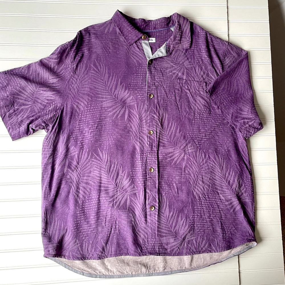 Tommy Bahama Men's Silk Camp Hawaiian Shirt Size 3XL Purple Tropical Button Down